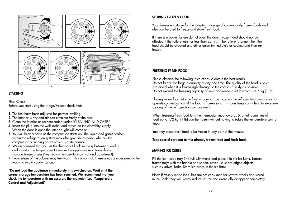 Beko TDA 735 manual Starting, Storing Frozen Food 