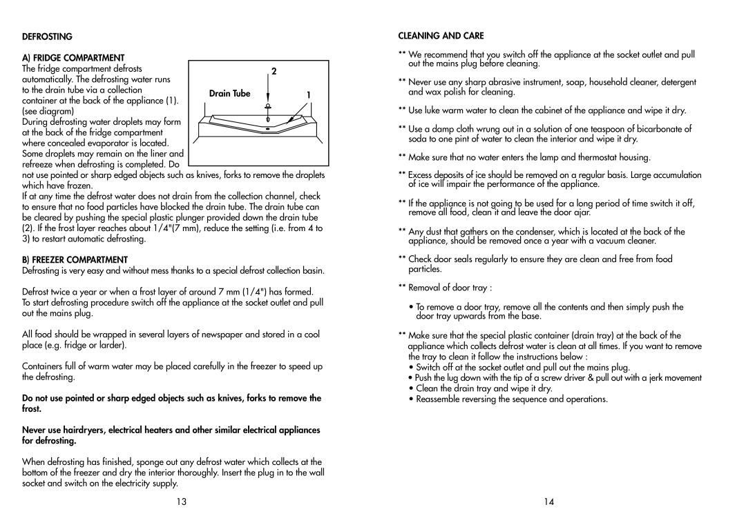 Beko TDA 735 manual Defrosting Fridge Compartment, Freezer Compartment 