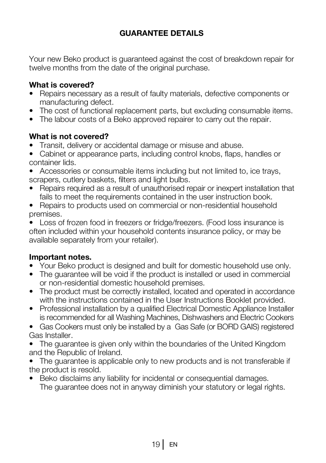 Beko TFF546APS, TFF 546APW manual What is covered?, What is not covered?, Important notes 