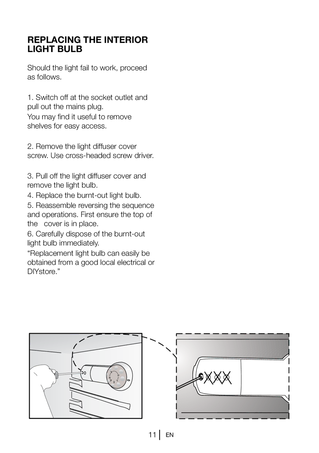 Beko TL 546 APW, TL 546 APS manual Replacing the Interior Light Bulb 