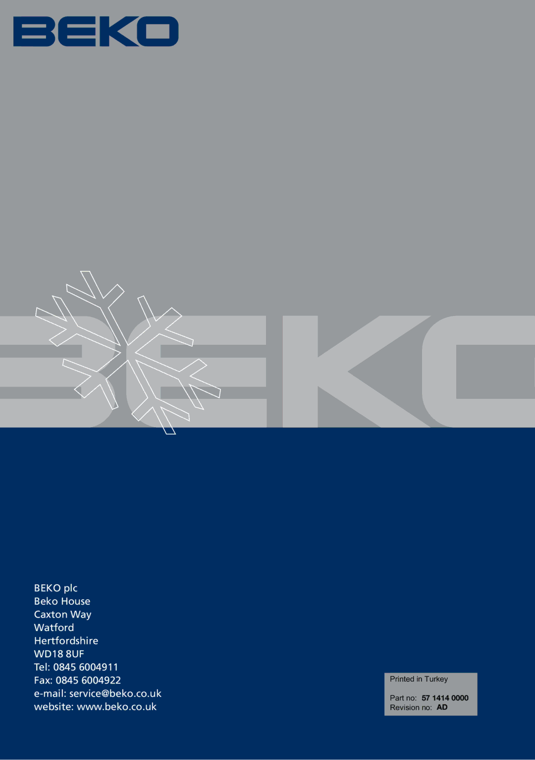 Beko TL 546 APW, TL 546 APS manual Part no 57 1414 