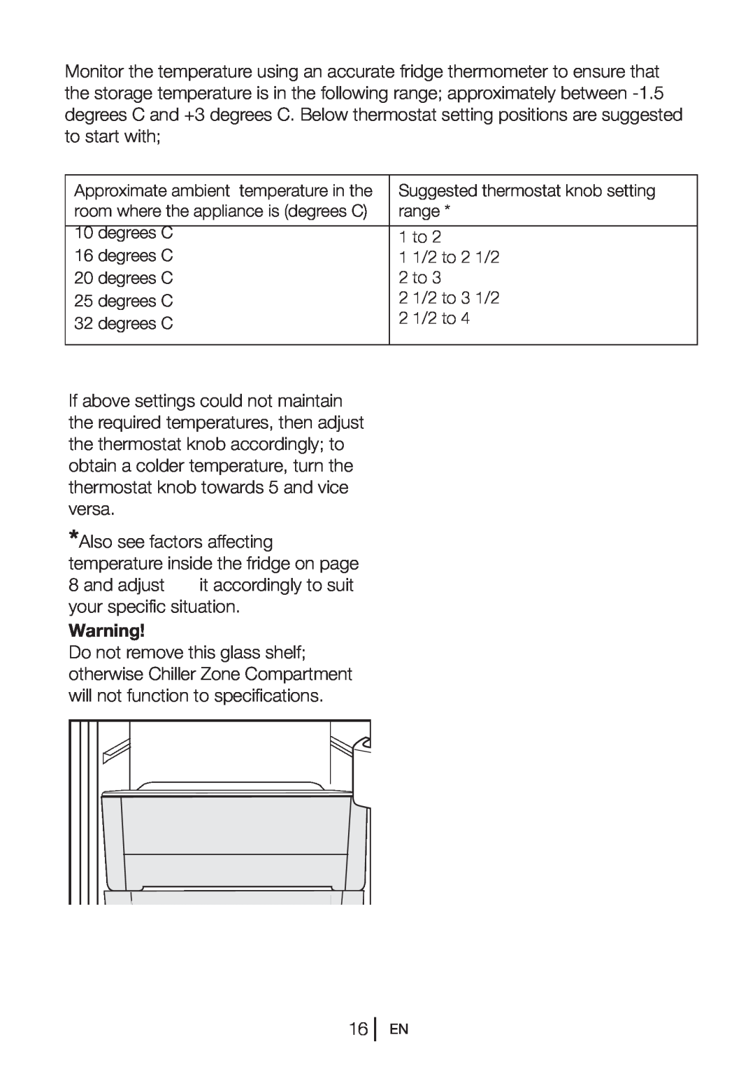Beko TLD 673 APW, TLD 673 APB manual Approximate ambient temperature in the 