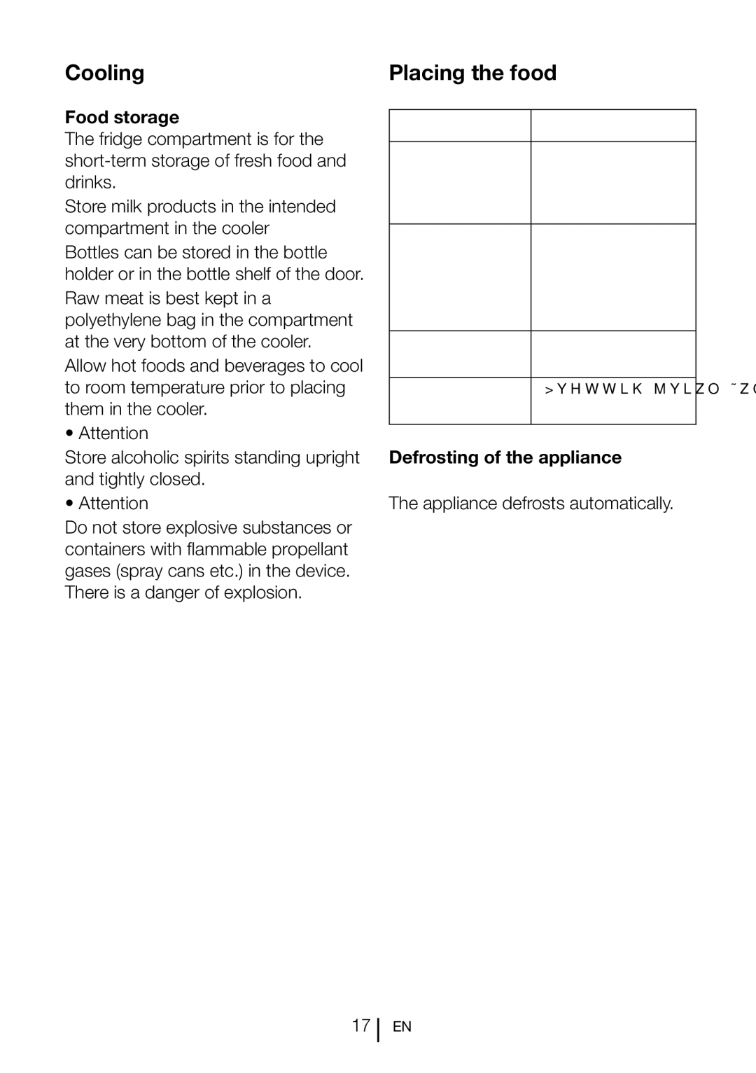 Beko TLDC 671 W, TLDC 671 S manual Cooling Placing the food, Food storage, Defrosting of the appliance 