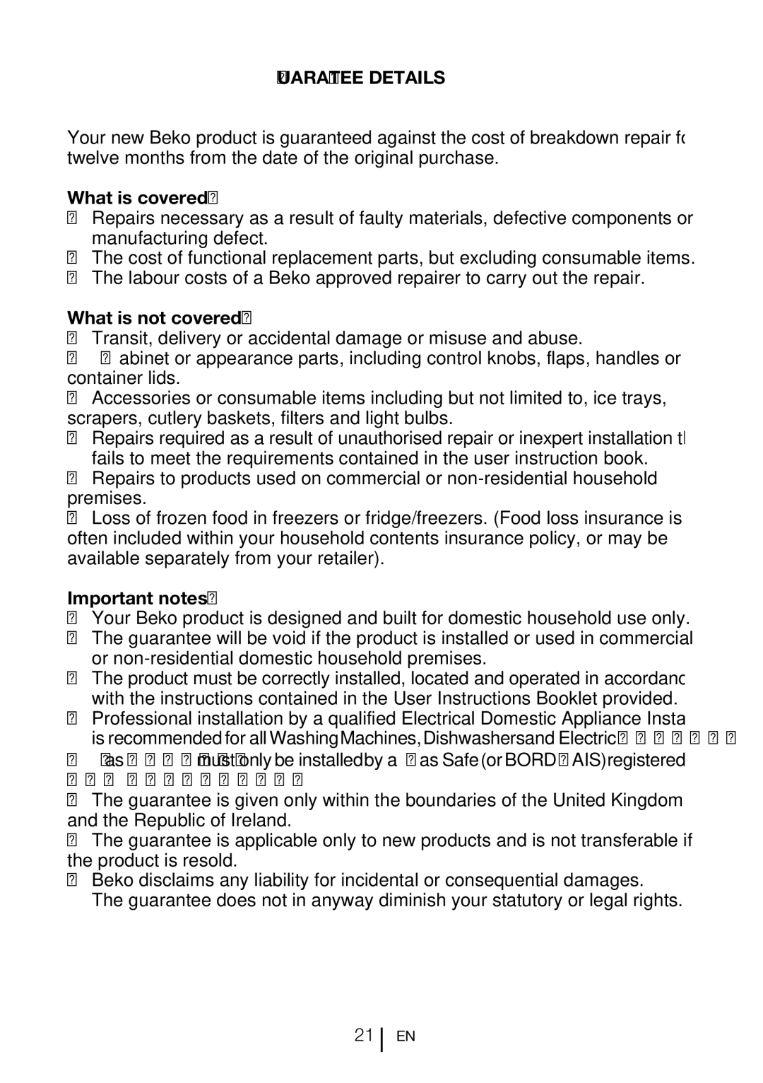 Beko TLDC 671 W, TLDC 671 S manual What is covered?, What is not covered?, Important notes 