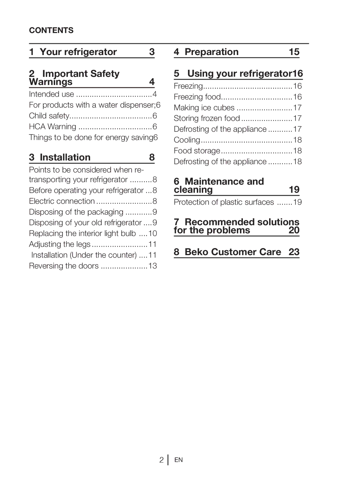 Beko TSE 1283 X manual Your refrigerator Important Safety, Installation, Preparation Using your refrigerator16 