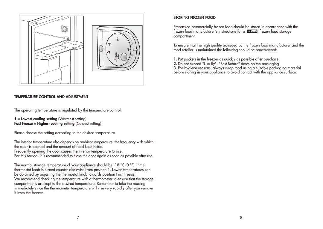 Beko TZDA 503 manual Temperature Control and Adjustment 