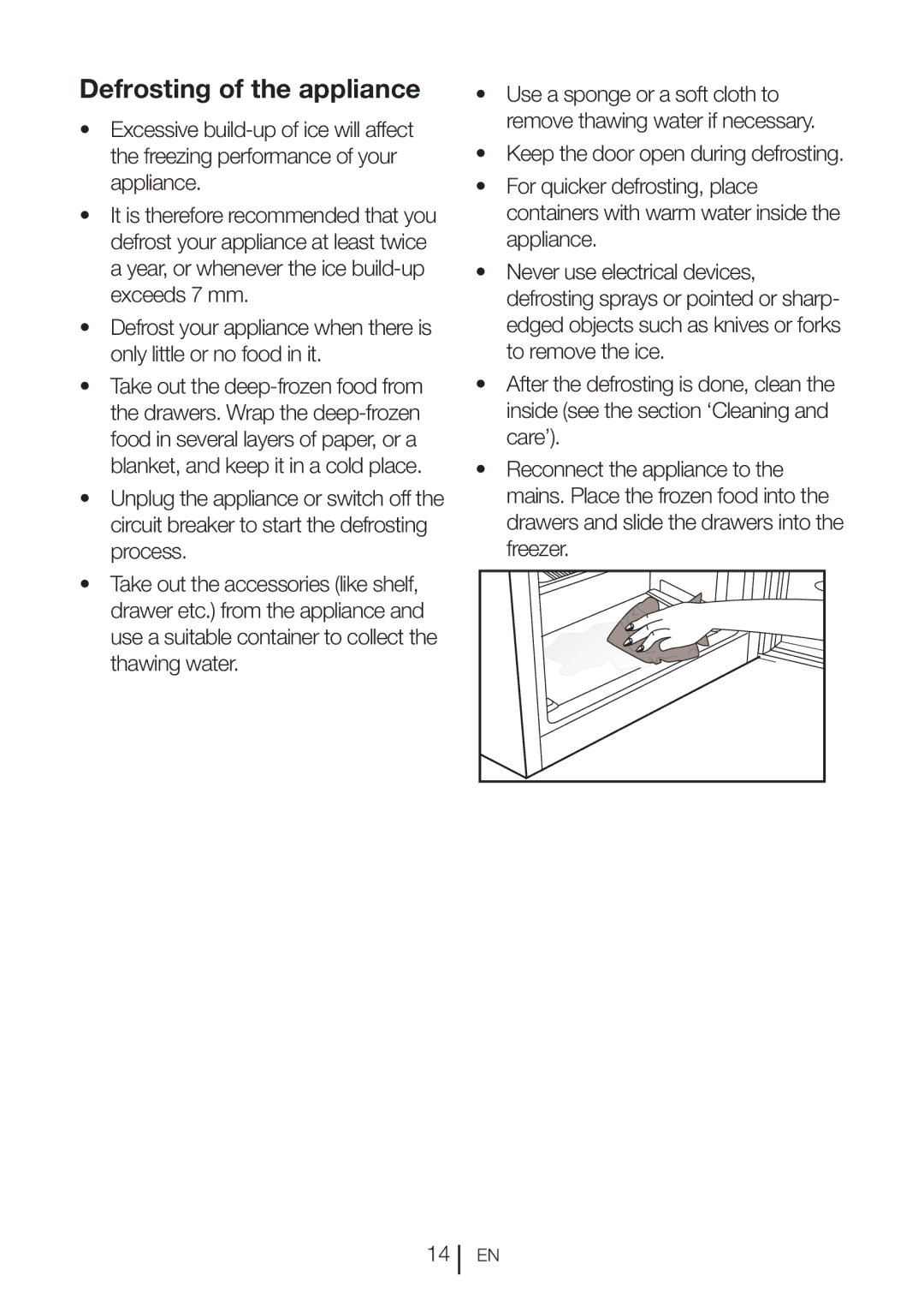 Beko UF483APW manual Defrosting of the appliance 