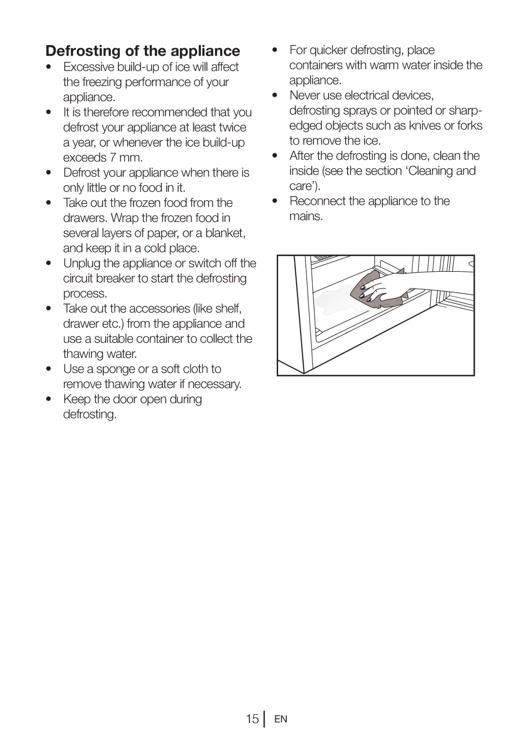 Beko UFC524W manual Defrosting of the appliance 