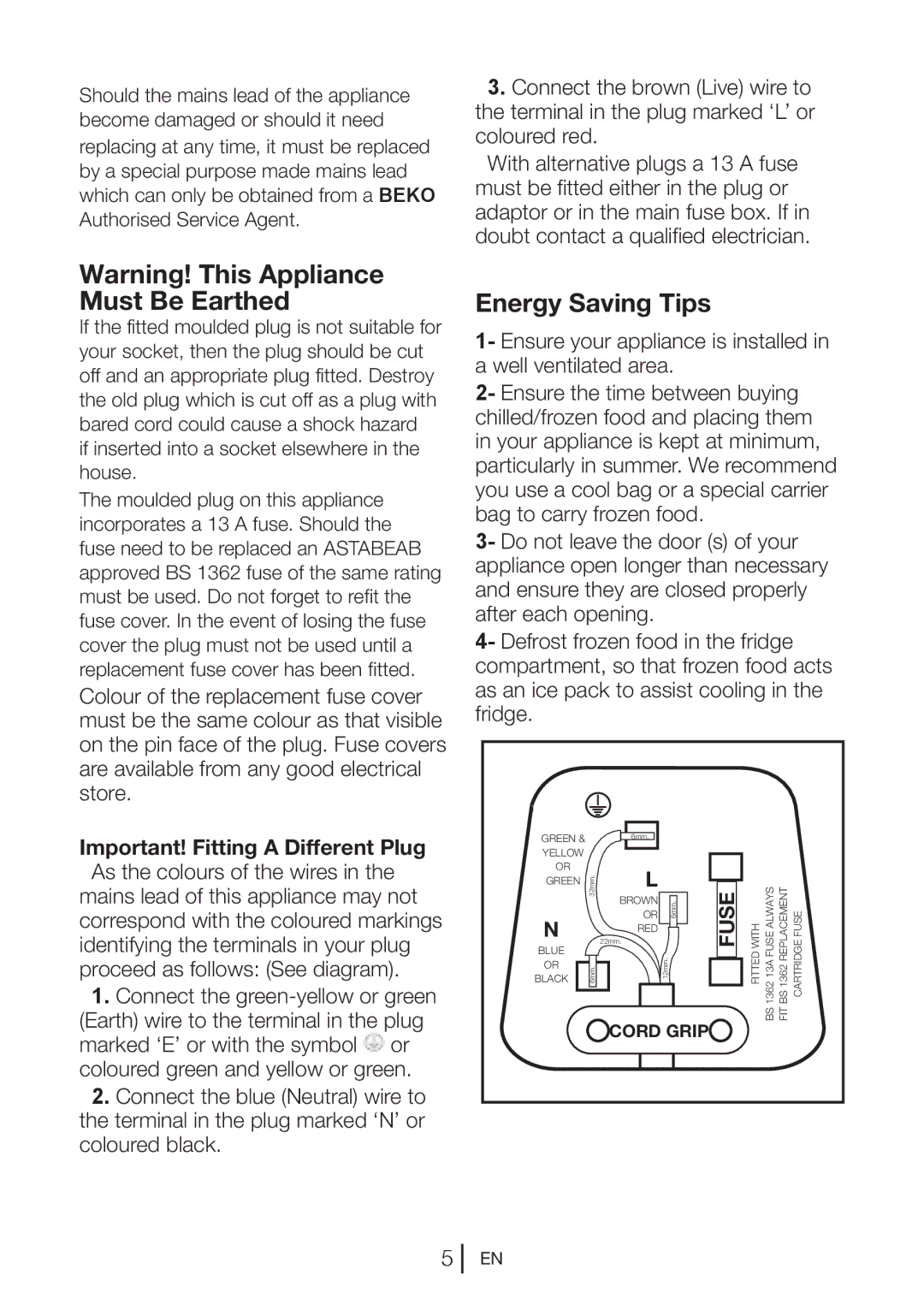 Beko UL483APW manual Energy Saving Tips 