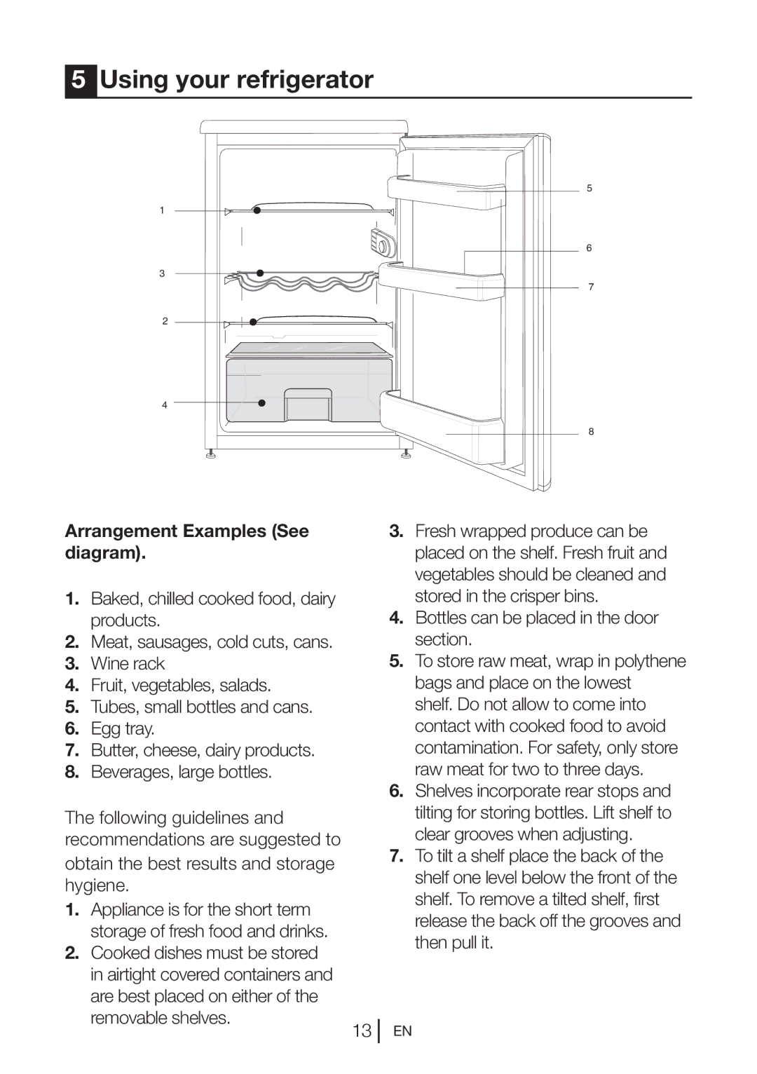 Beko UL584APW, UL584APS manual Using your refrigerator, Arrangement Examples See diagram 