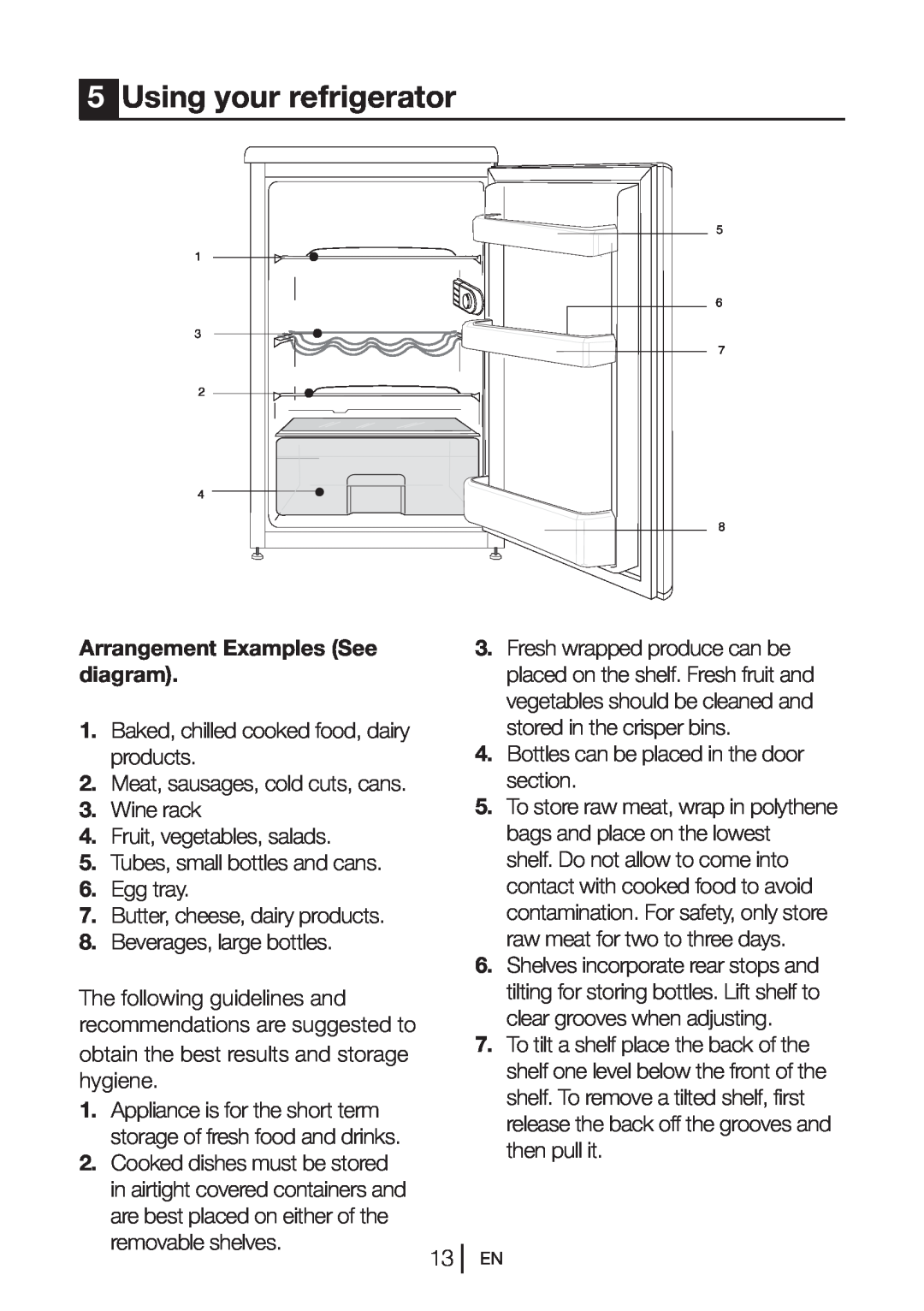 Beko UL584APW, UL584APS manual Using your refrigerator, Arrangement Examples See diagram 
