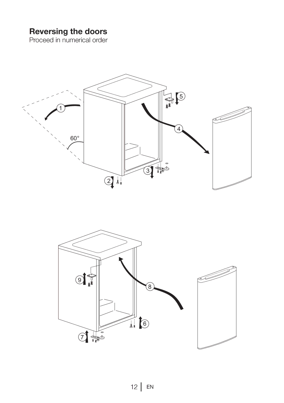 Beko UR483APW manual Reversing the doors 