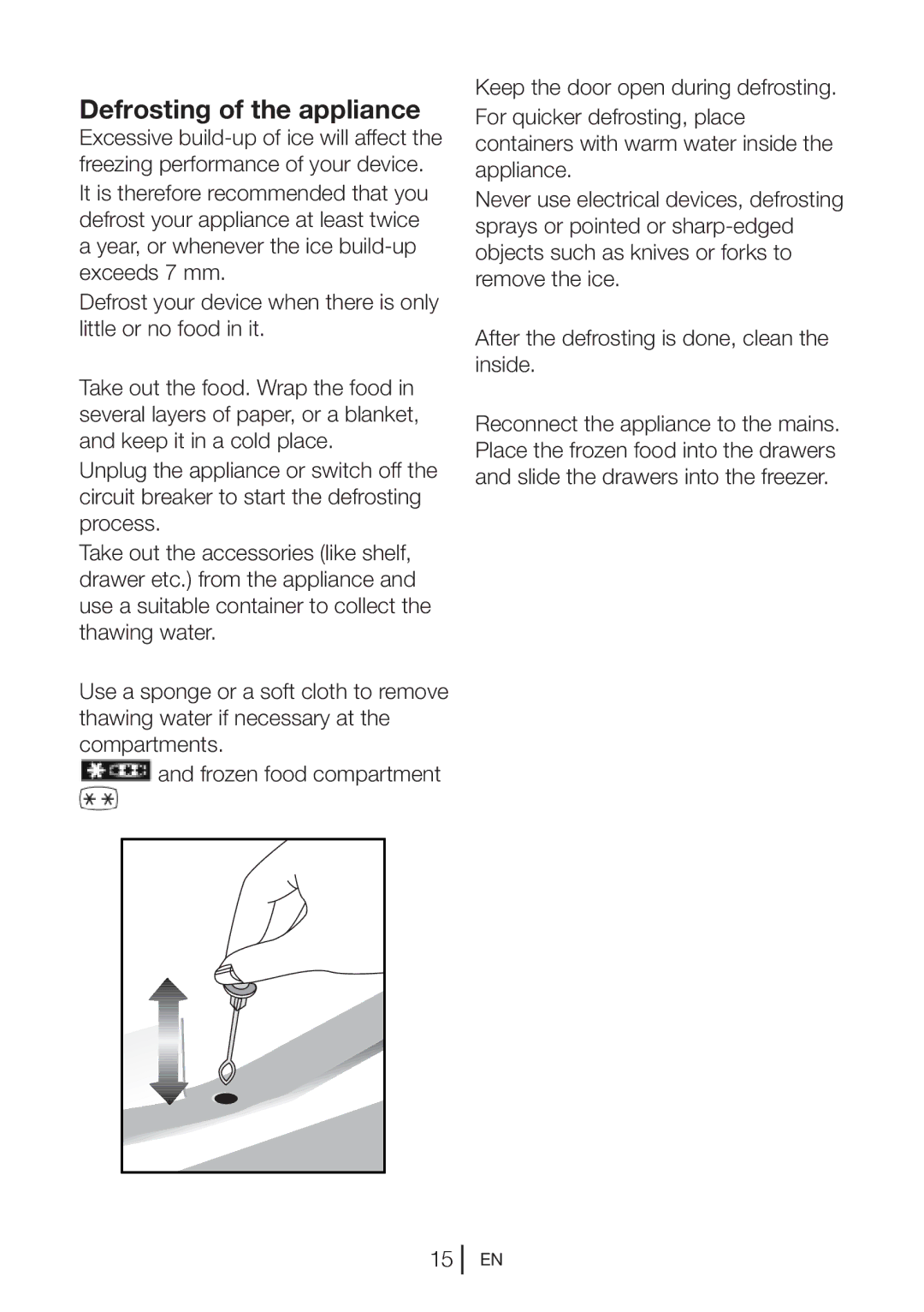 Beko UR483APW manual Defrosting of the appliance 