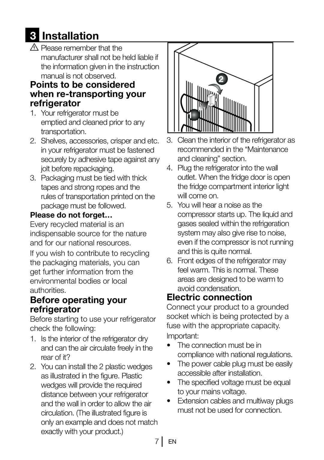 Beko UR483APW manual Installation, Before operating your Electric connection, Please do not forget… 