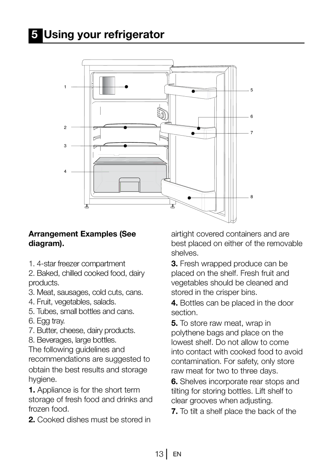 Beko UR584APW, UR584APS manual Using your refrigerator, Arrangement Examples See diagram 