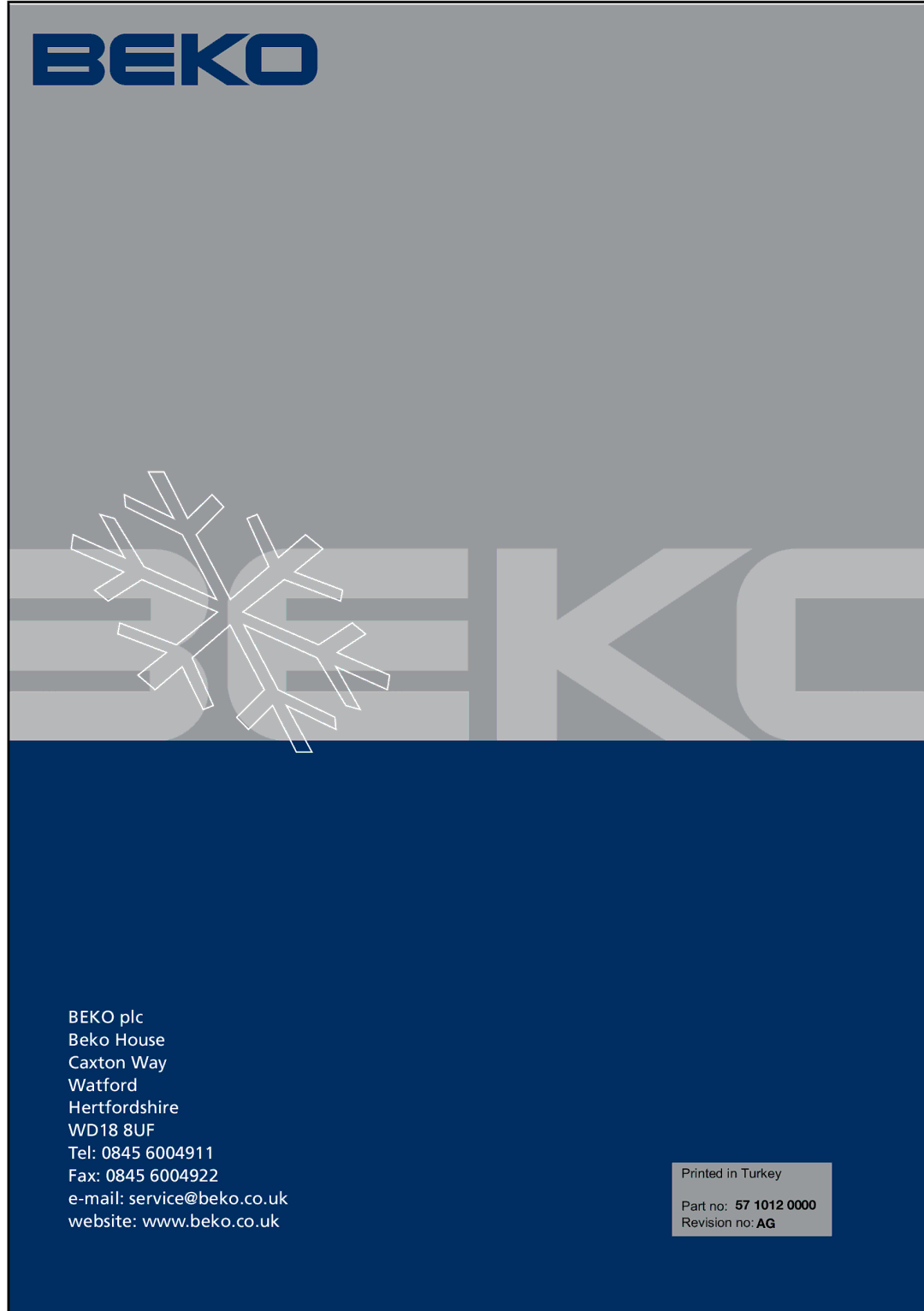 Beko UR584APS, UR584APW manual Part no 57 1012 