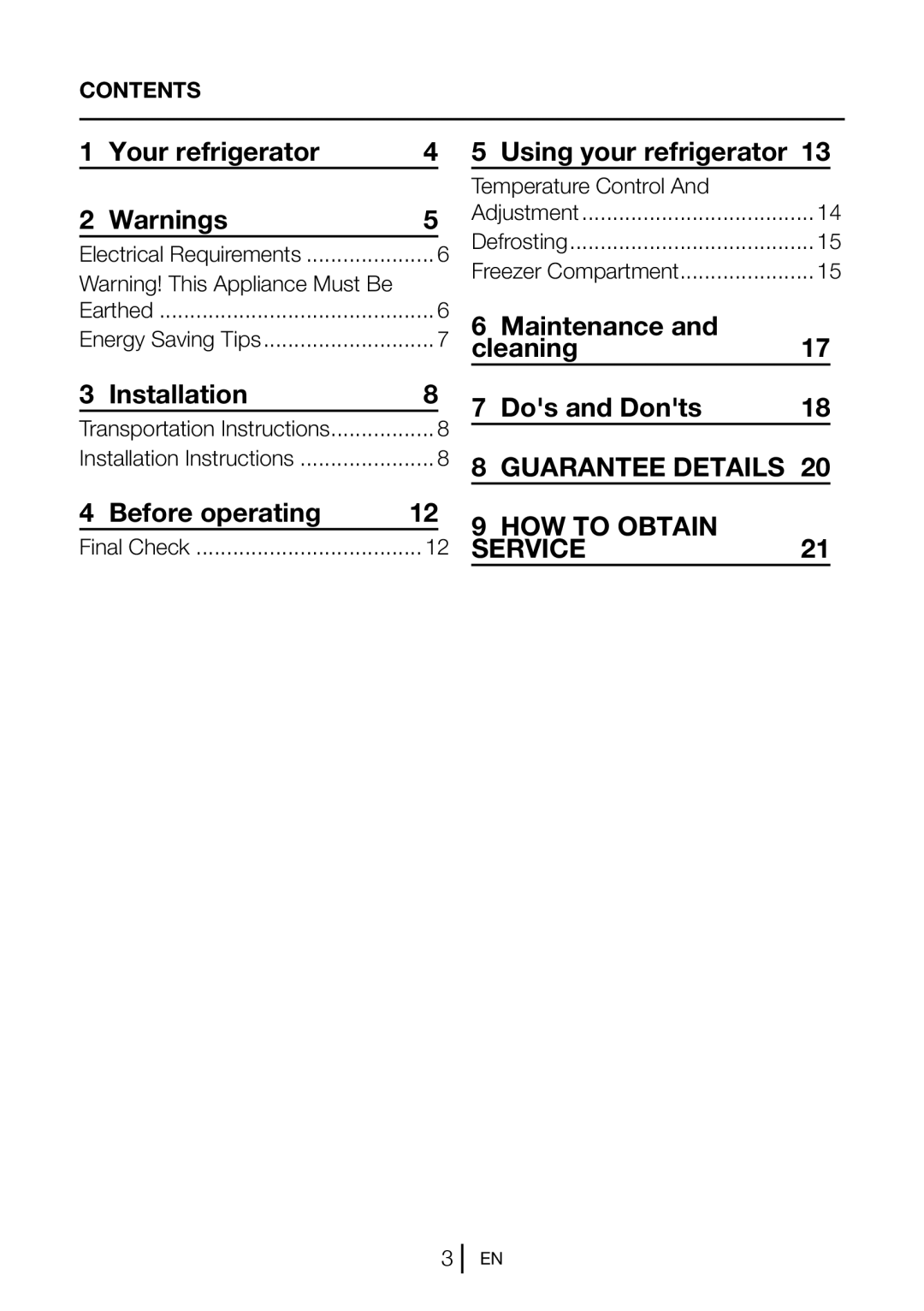 Beko UR584APW manual Your refrigerator Using your refrigerator, Maintenance, Cleaning Installation Dos and Donts, Contents 