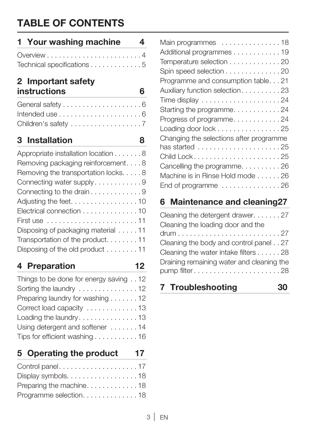 Beko WBM 751441 LA user manual Table of Contents 