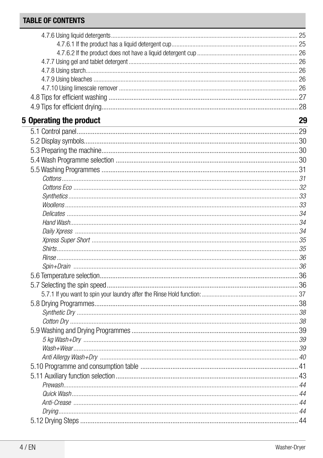 Beko WDA 8514 H user manual Operating the product 