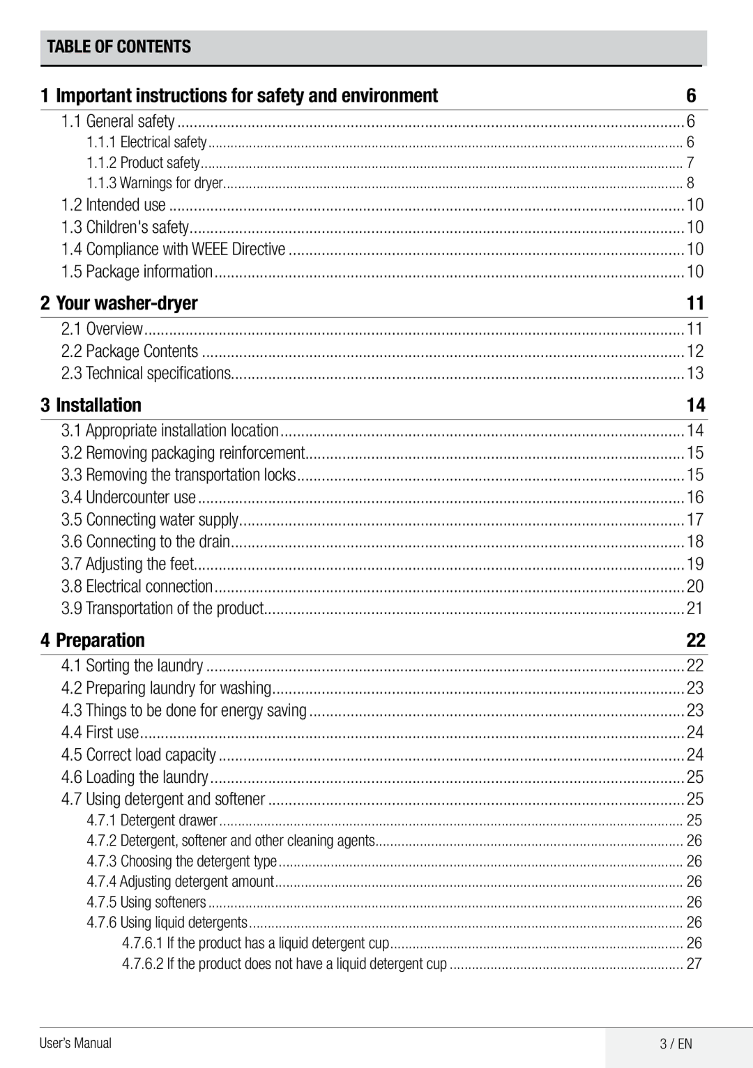 Beko WDA 91440 W user manual Overview, First use 