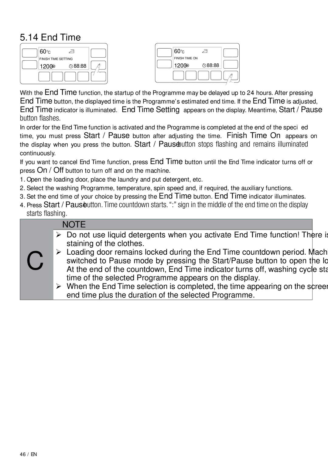 Beko WDA 91440 W user manual Operating the product End Time 