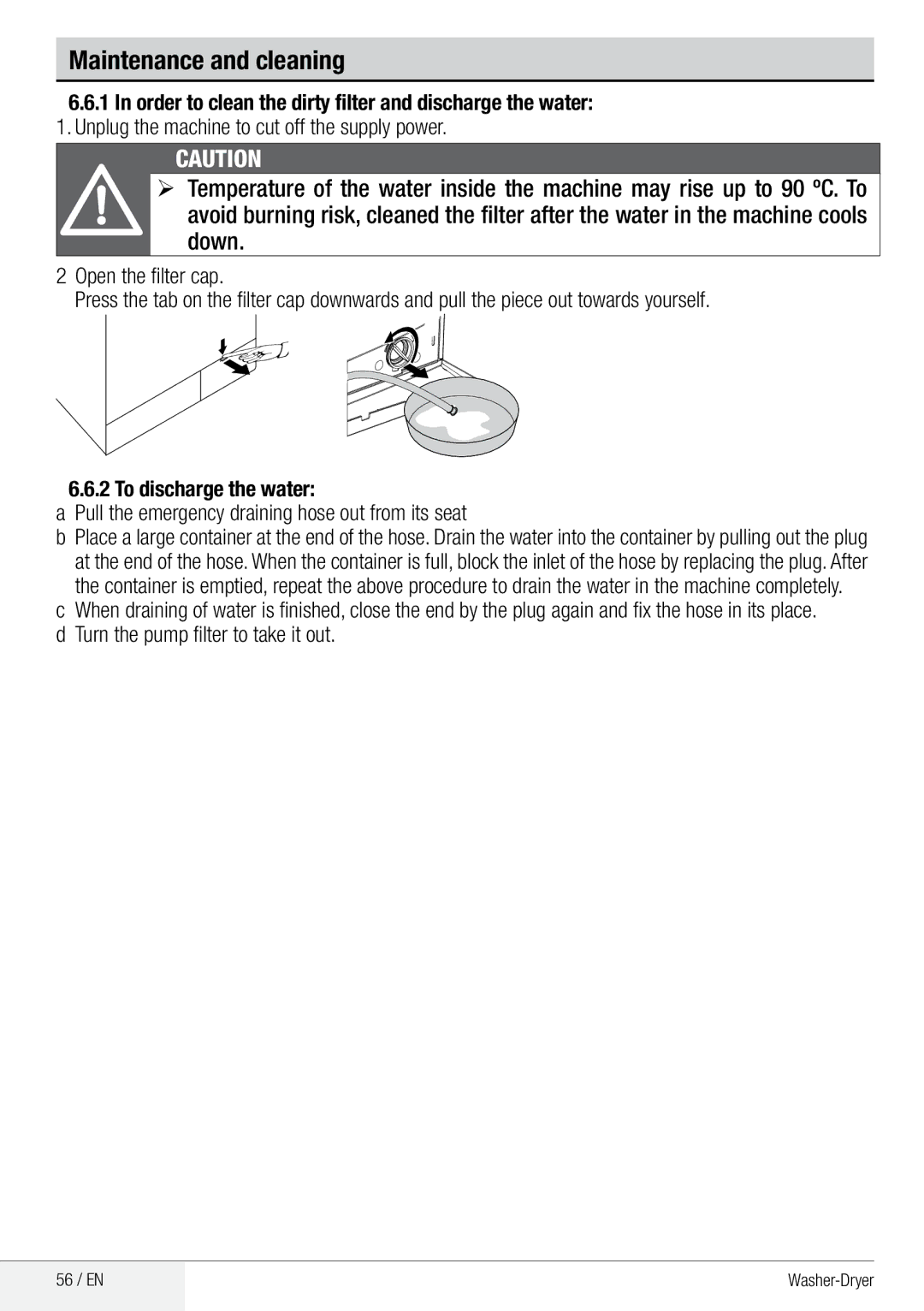 Beko WDA 91440 W user manual Maintenance and cleaning, Turn the pump filter to take it out 