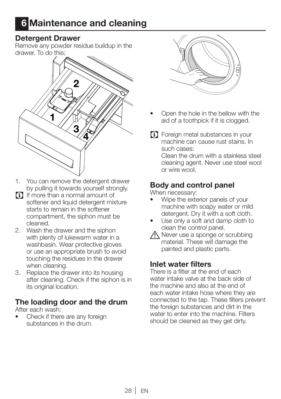 Beko WI 1382 user manual Maintenance and cleaning, Detergent Drawer 