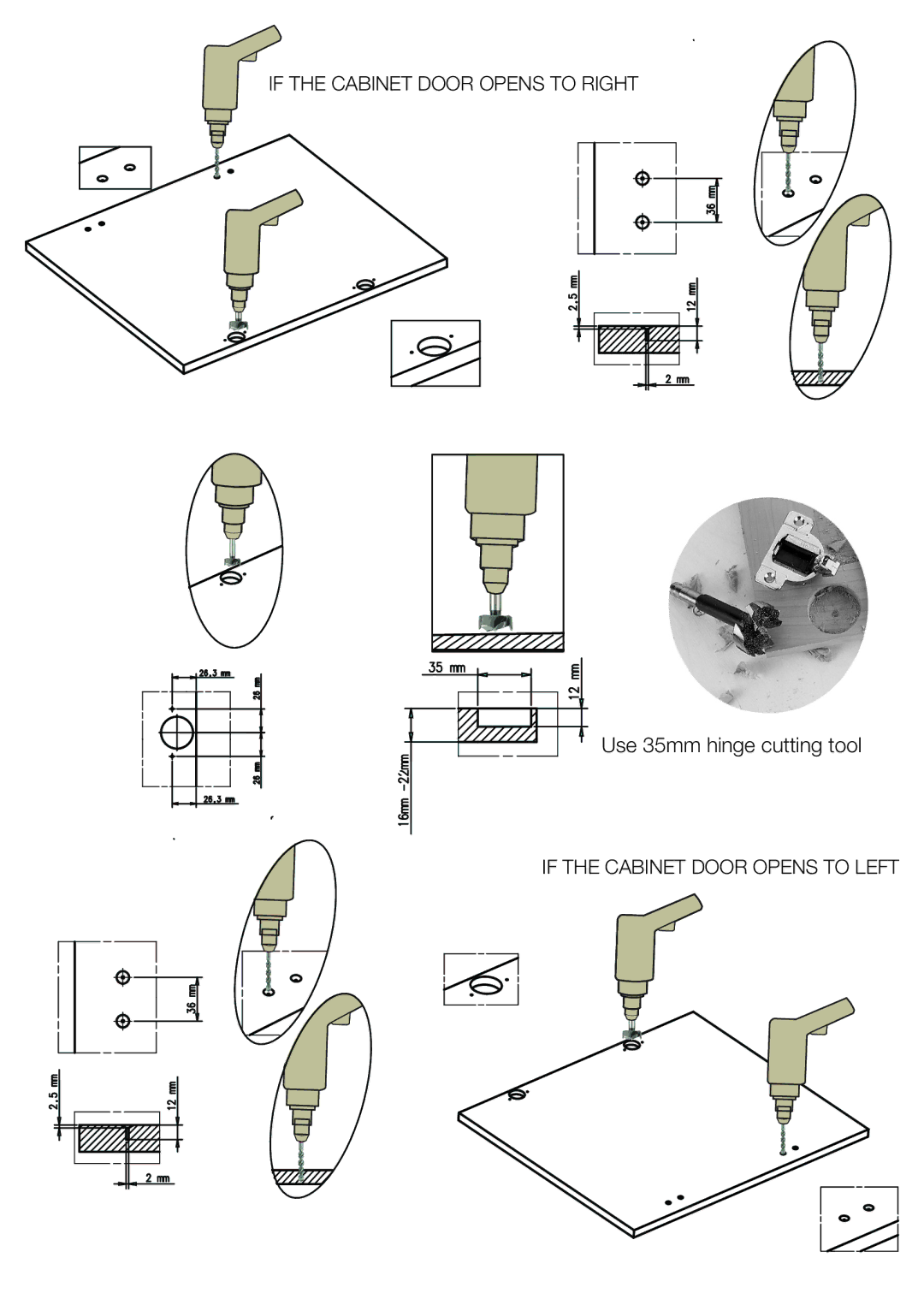 Beko WI 1382 user manual Use 35mm hinge cutting tool 