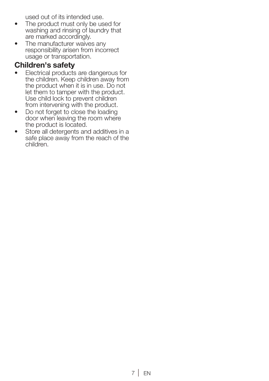 Beko WI 1382 user manual Childrens safety 