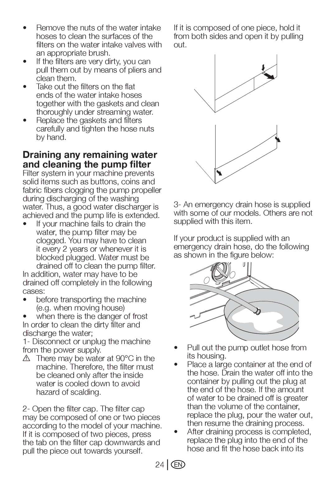 Beko WM 5100 S manual Draining any remaining water and cleaning the pump filter 