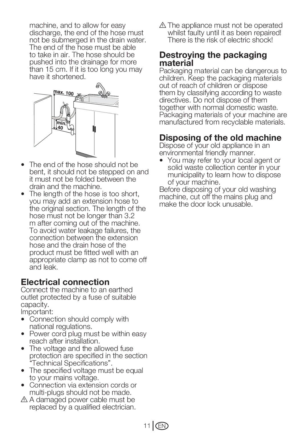 Beko WM 6103 W, WM 6123 S manual Destroying the packaging material, Disposing of the old machine 