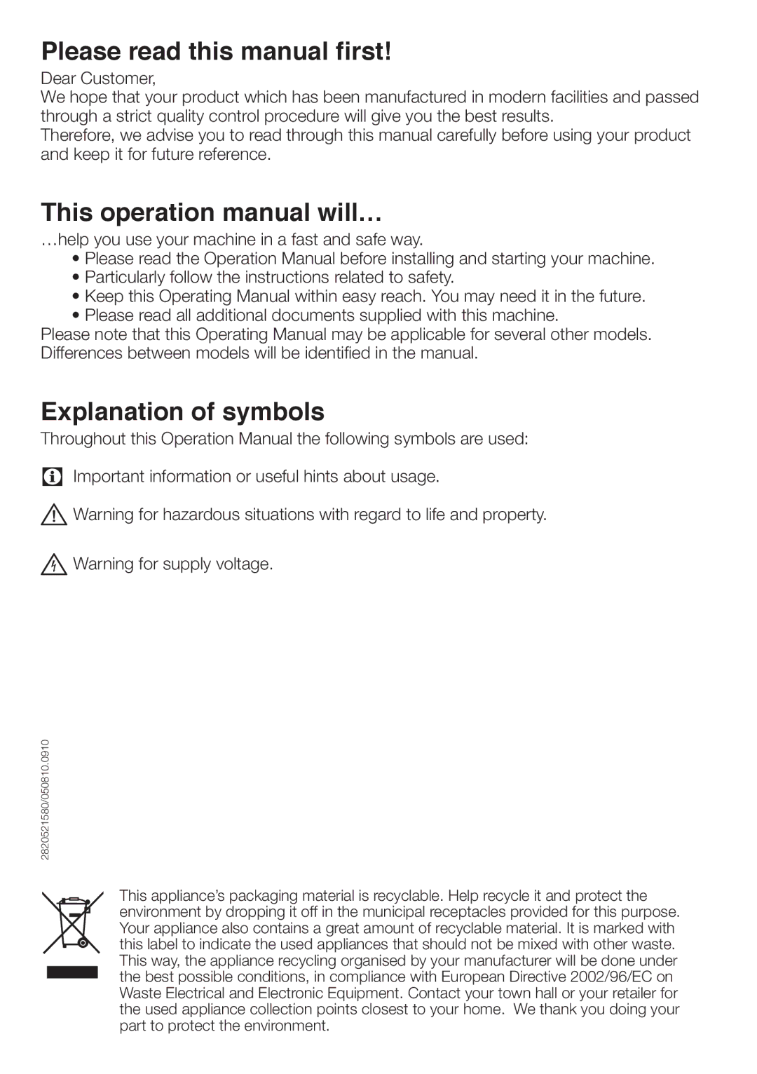 Beko WMB81445L Please read this manual first, Important information or useful hints about usage 