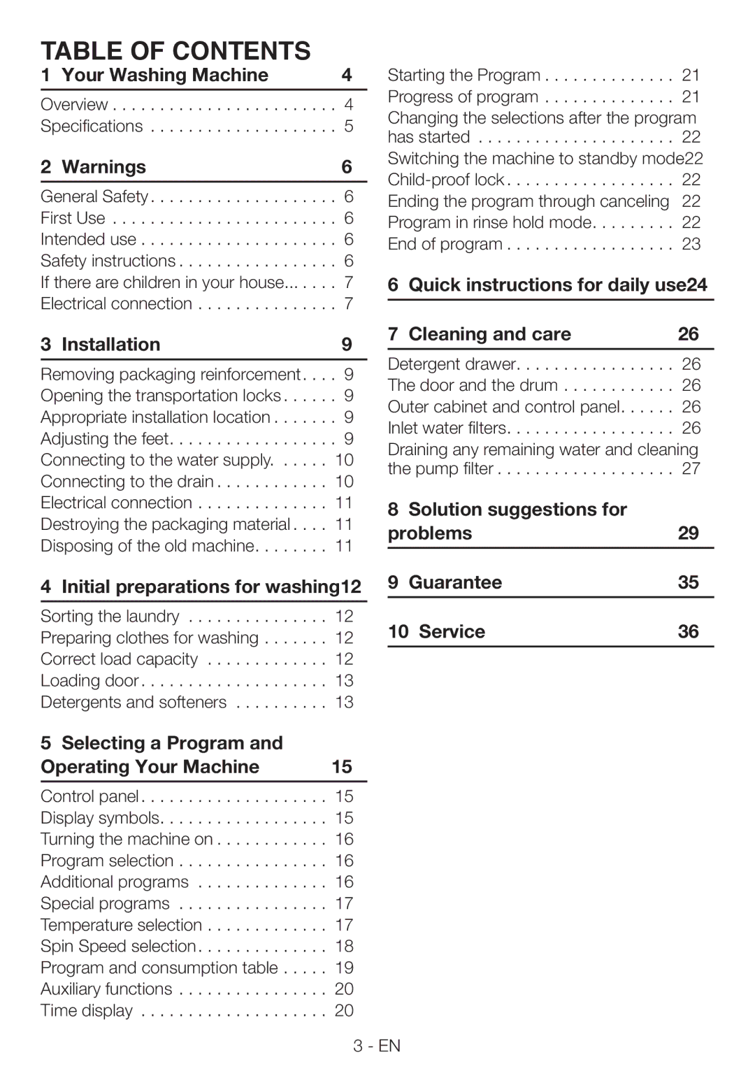 Beko WMB81445L manual Table of Contents 