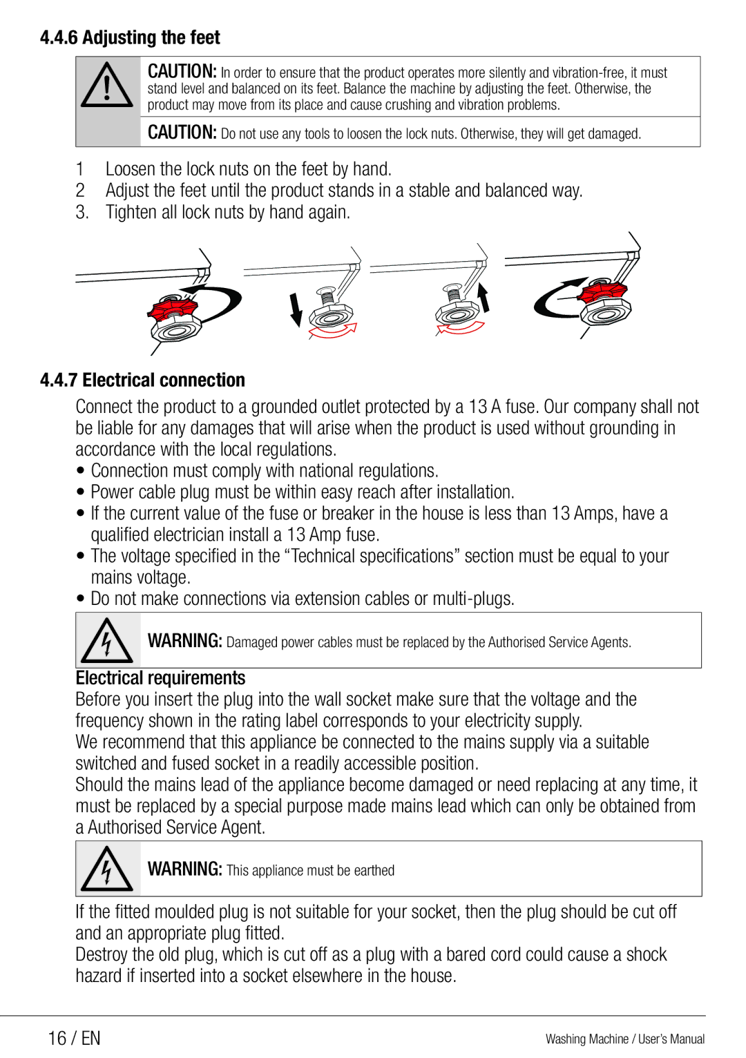 Beko WMG 10454 W user manual 16 / EN 