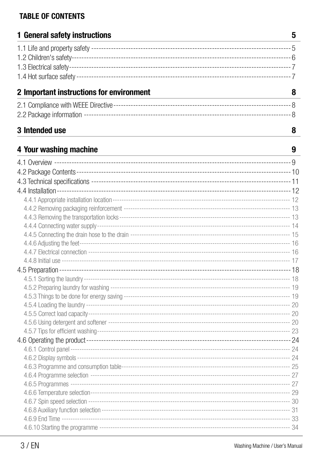 Beko WMG 10454 W user manual General safety instructions 