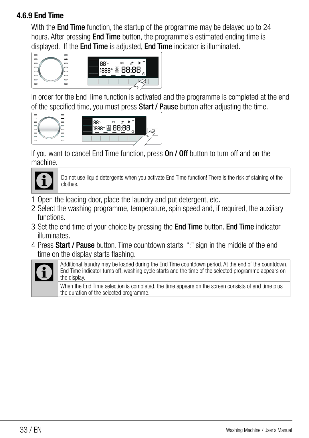 Beko WMG 10454 W user manual End Time, 33 / EN 