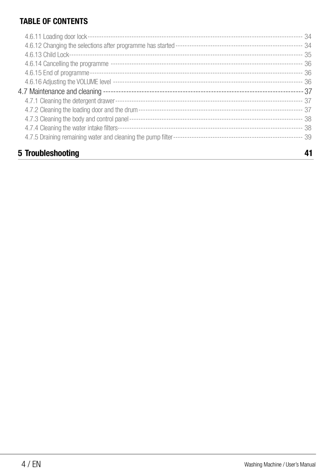 Beko WMG 10454 W user manual Troubleshooting 