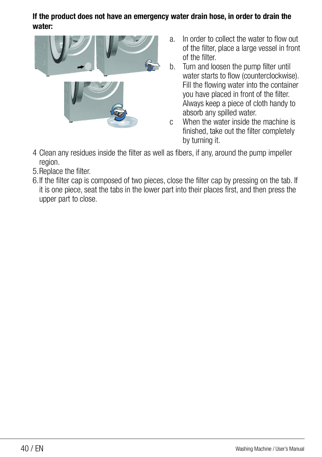 Beko WMG 10454 W user manual Absorb any spilled water 