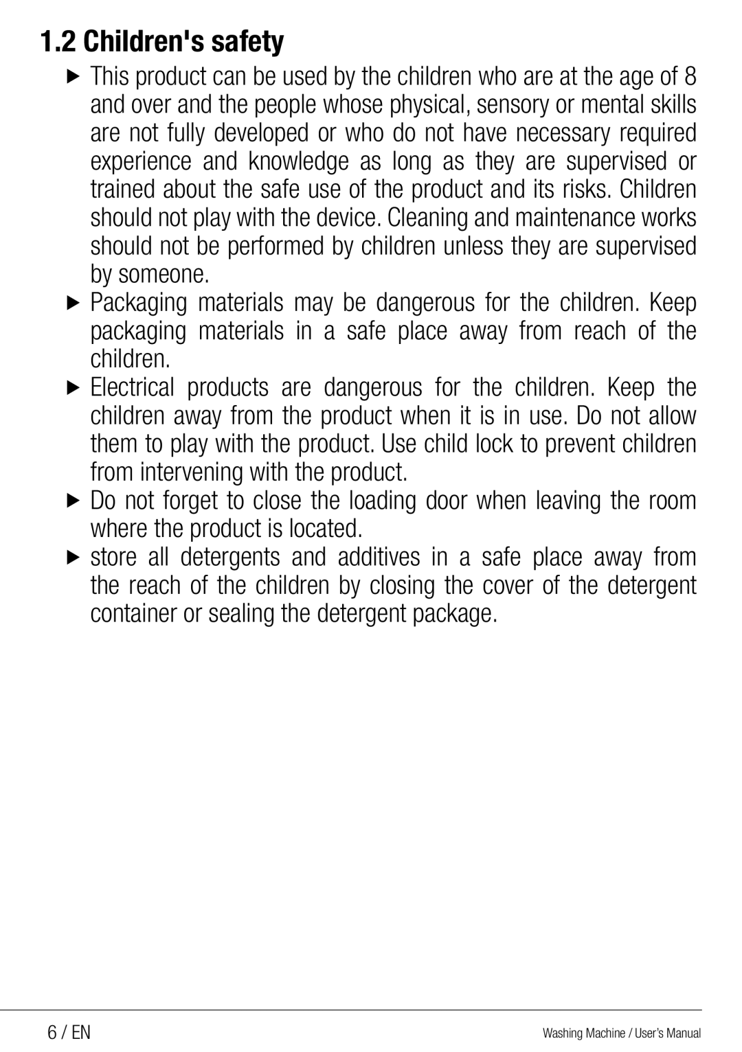 Beko WMG 10454 W user manual Childrens safety 