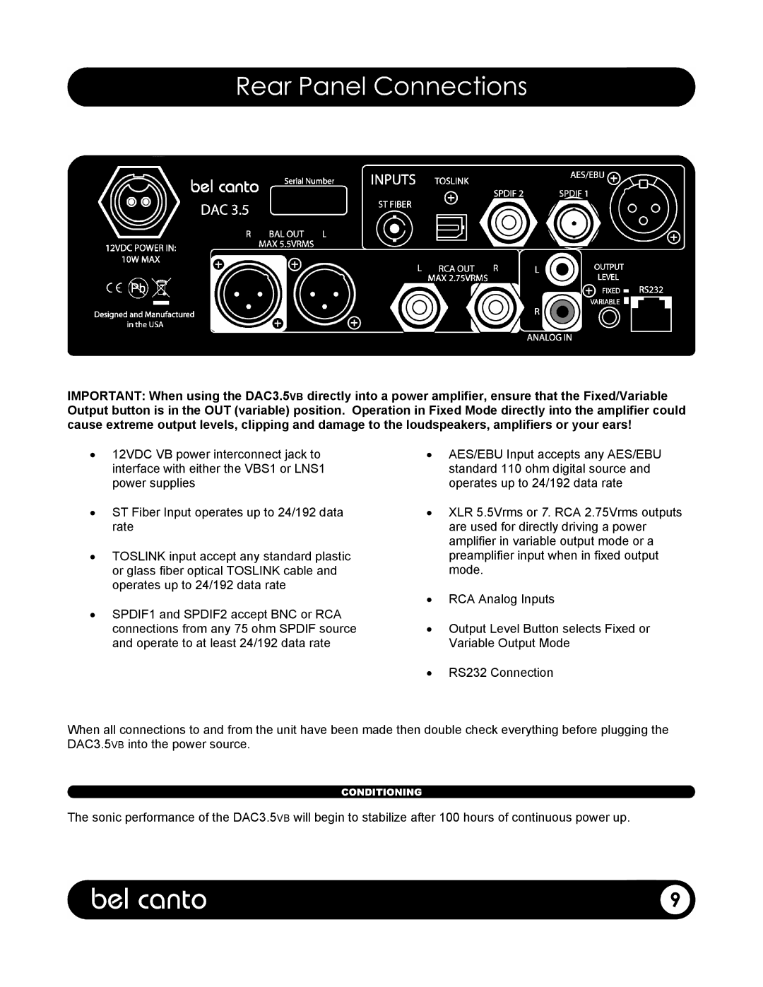 Bel Canto Design DAC3.5VB manual 