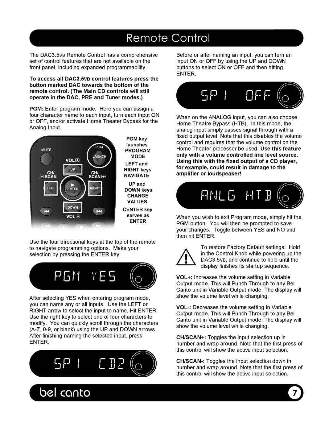 Bel Canto Design DAC3.5VB manual Enter 