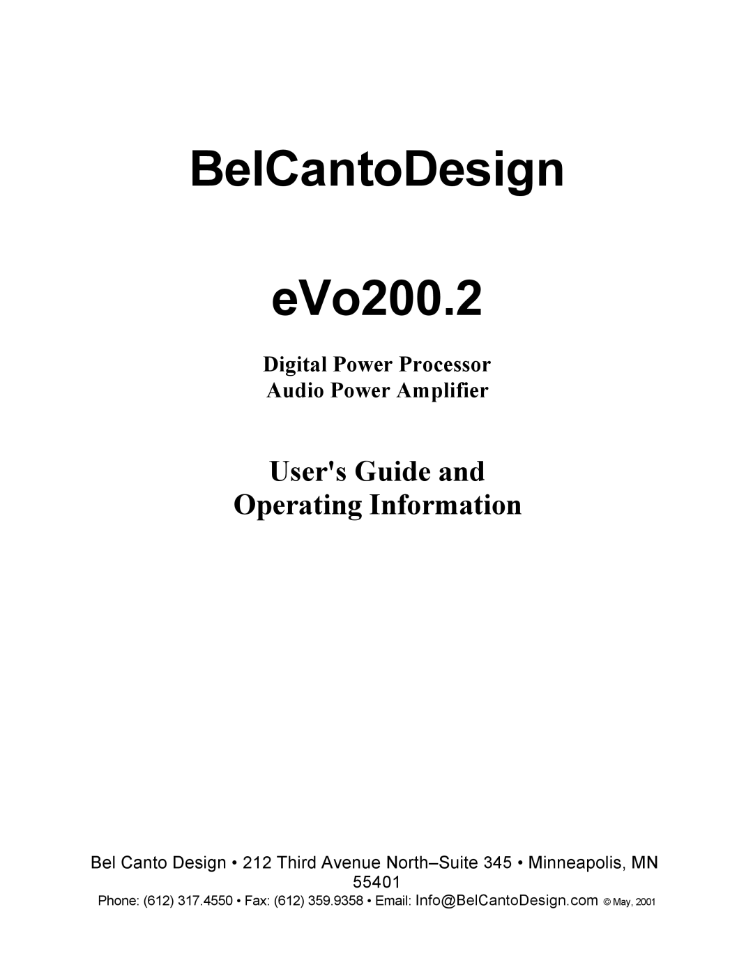 Bel Canto Design eVo200.2 manual BelCantoDesign EVo200.2 