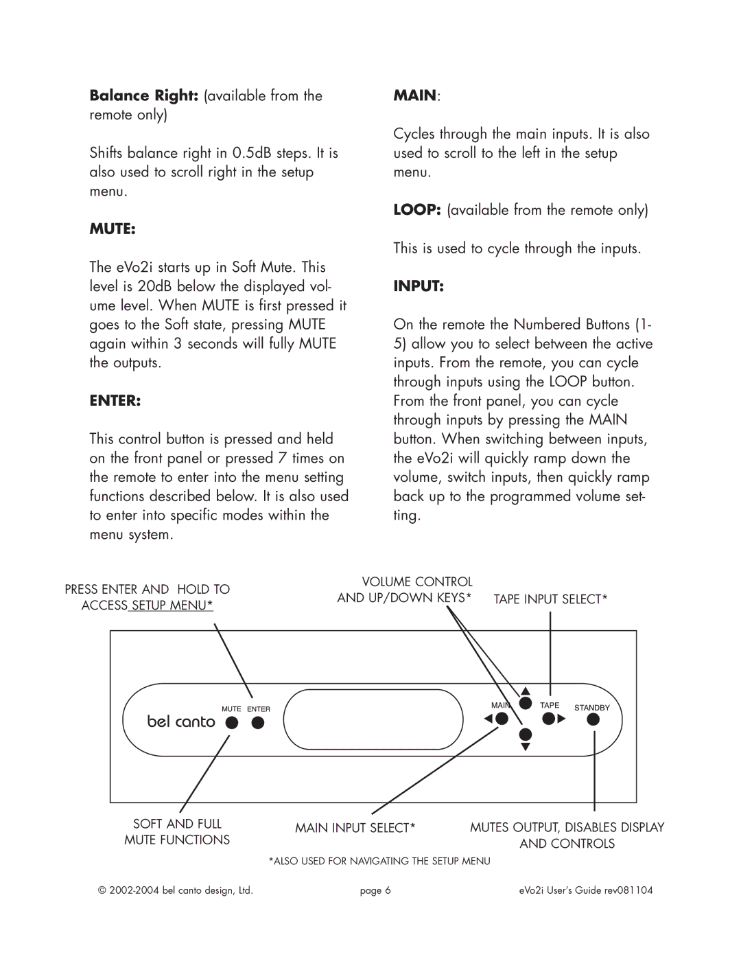 Bel Canto Design eVo2iTM manual Mute 