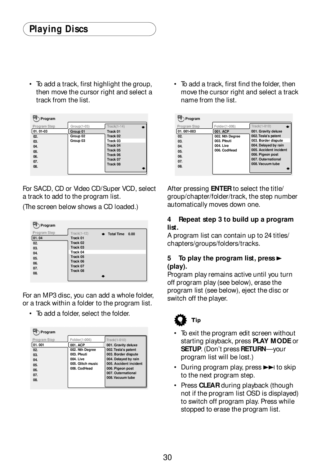 Bel Canto Design PL-1A manual Program list can contain up to 24 titles, Chapters/groups/folders/tracks 