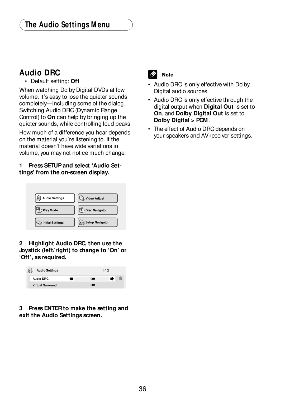 Bel Canto Design PL-1A manual Audio Settings Menu Audio DRC 