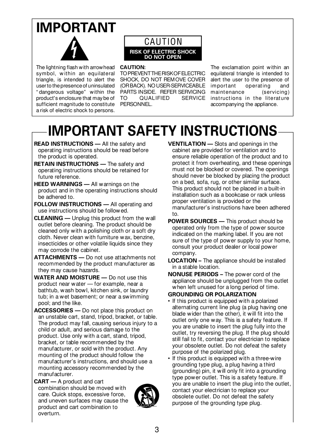 Bel Canto Design PL-1A manual Important Safety Instructions 