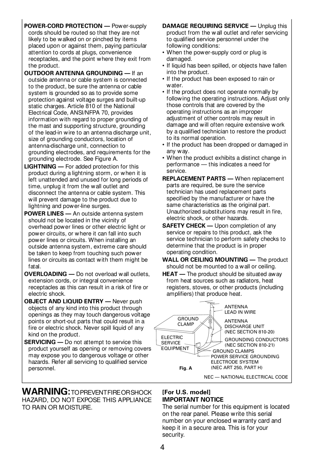 Bel Canto Design PL-1A manual For U.S. model, Important Notice 