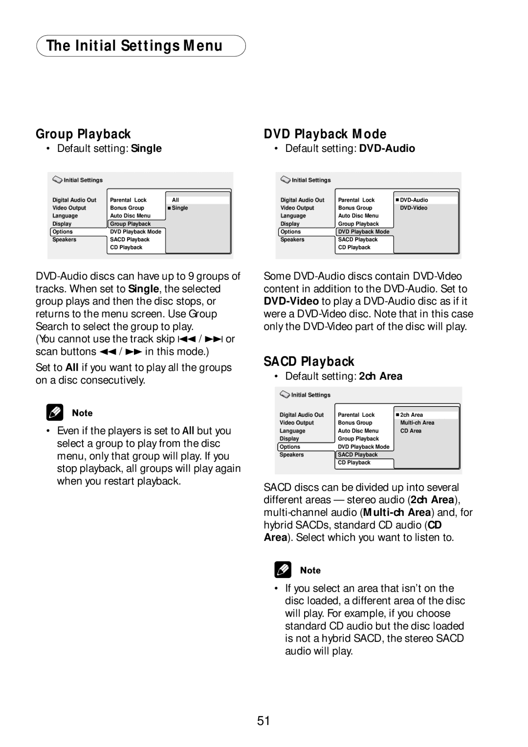 Bel Canto Design PL-1 Group Playback DVD Playback Mode, Sacd Playback, Default setting Single Default setting DVD-Audio 