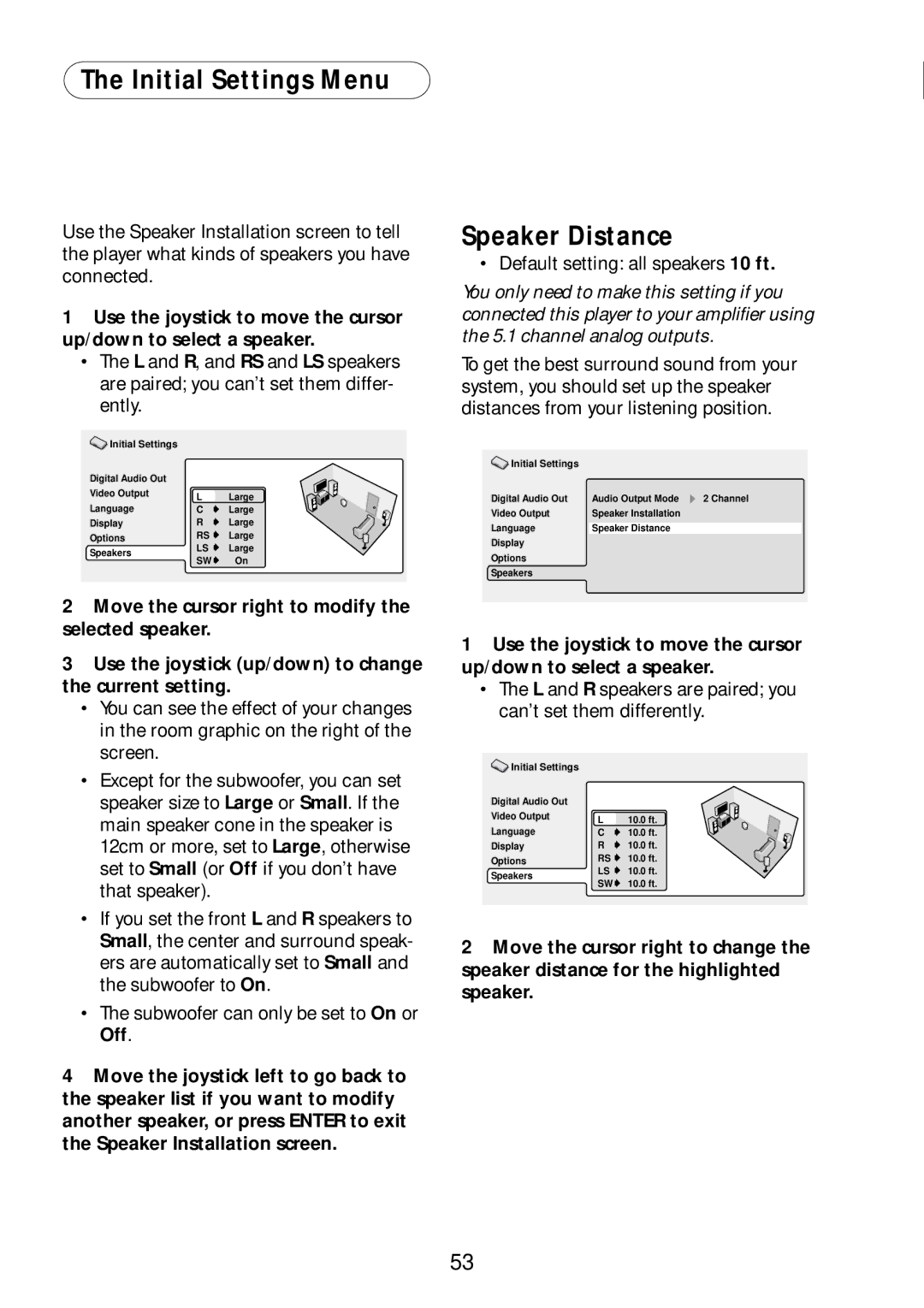 Bel Canto Design PL-1A manual Speaker Distance, Default setting all speakers 10 ft 