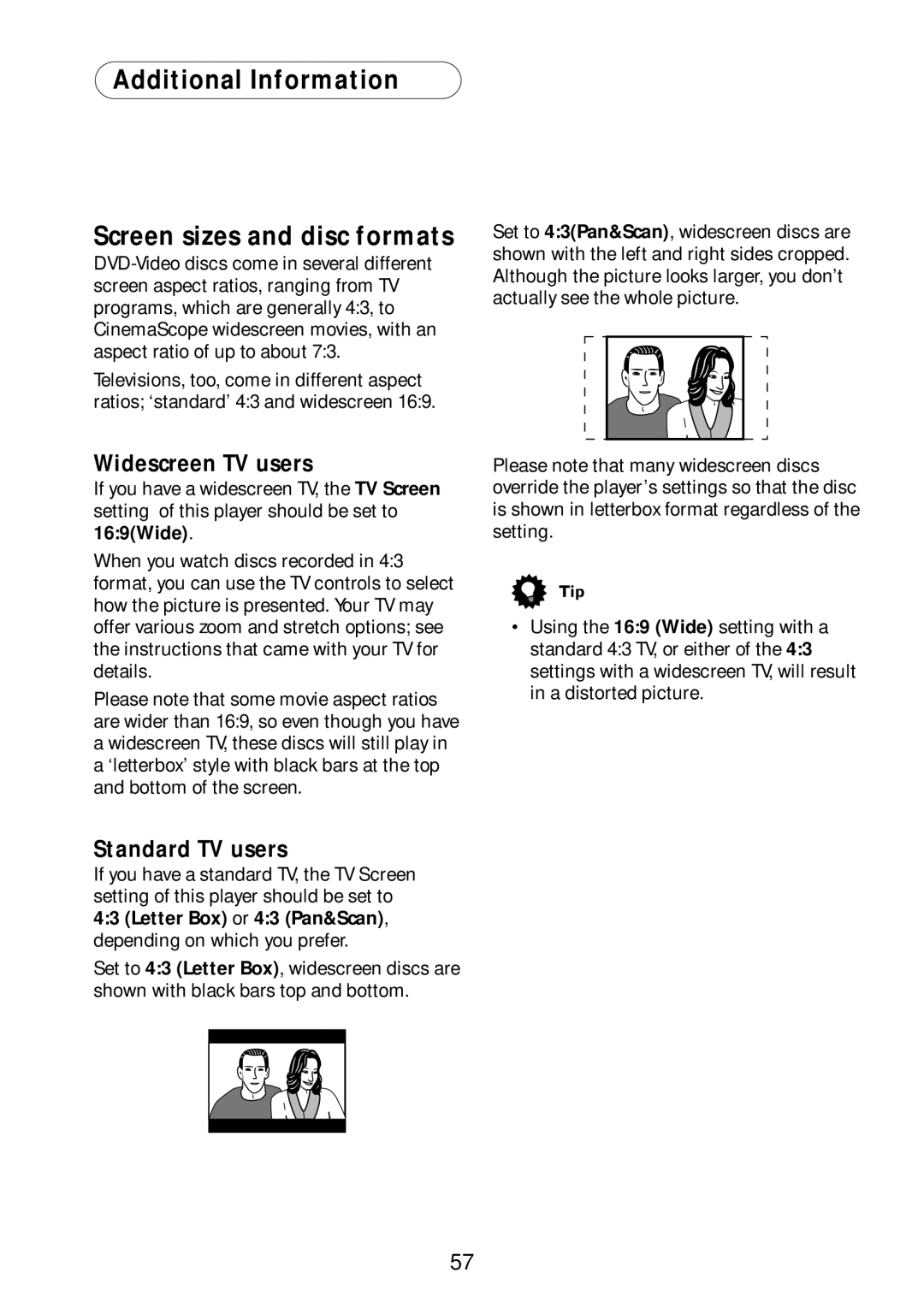 Bel Canto Design PL-1 Additional Information Screen sizes and disc formats, Resetting the player, Widescreen TV users 